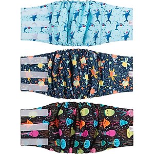 CuteBone Belly Band Male Dog Wrap Washable Dog Diapers, X-Large: 21 to 27-in waist, Turtle/Shark/Jellyfish