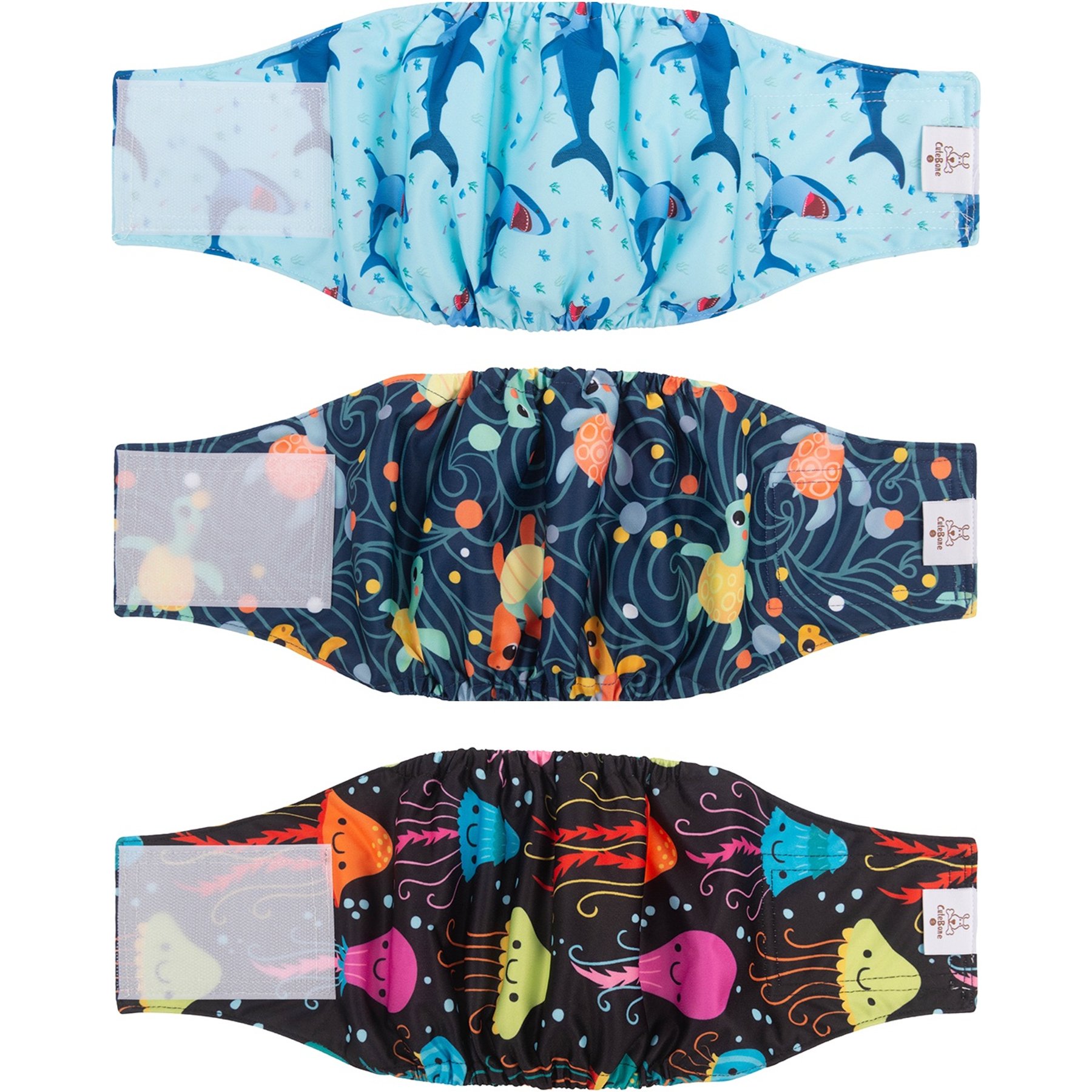 CuteBone Belly Band Male Dog Wrap Washable Dog Diapers, Small: 11 to 14-in waist, Turtle/Shark/Jellyfish