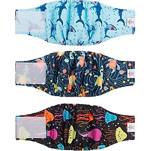 CuteBone Belly Band Male Dog Wrap Washable Dog Diapers, Small: 11 to 14-in waist, Turtle/Shark/Jellyfish