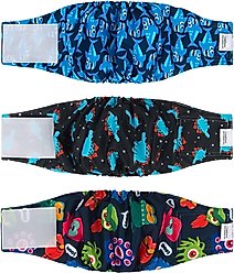 CuteBone Belly Band Male Dog Wrap Washable Dog Diapers, X-Small: 9 to 11-in waist, Shark/Dinos/Monster