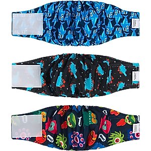 CuteBone Belly Band Male Dog Wrap Washable Dog Diapers, X-Small: 9 to 11-in waist, Shark/Dinos/Monster