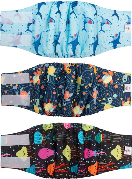 Show full view: CuteBone Belly Band Male Dog Wrap Washable Dog Diapers, Large: 17 to 21-in waist, Turtle/Shark/Jellyfish slide 1 of 12