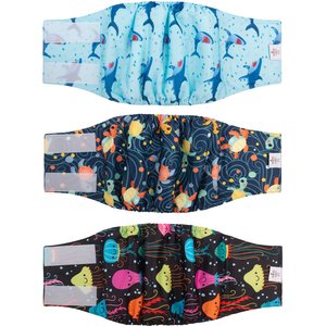 CuteBone Belly Band Male Dog Wrap Washable Dog Diapers, Large: 17 to 21-in waist, Turtle/Shark/Jellyfish