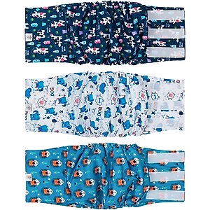 CuteBone Belly Band Male Dog Wrap Washable Dog Diapers, X-Large: 21 to 27-in waist, Cow/Lion/Dog