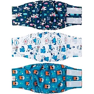 CuteBone Belly Band Male Dog Wrap Washable Dog Diapers, Medium: 14 to 17-in waist, Cow/Lion/Dog