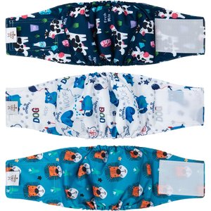 CuteBone Belly Band Male Dog Wrap Washable Dog Diapers, X-Small: 9 to 11-in waist, Cow/Lion/Dog