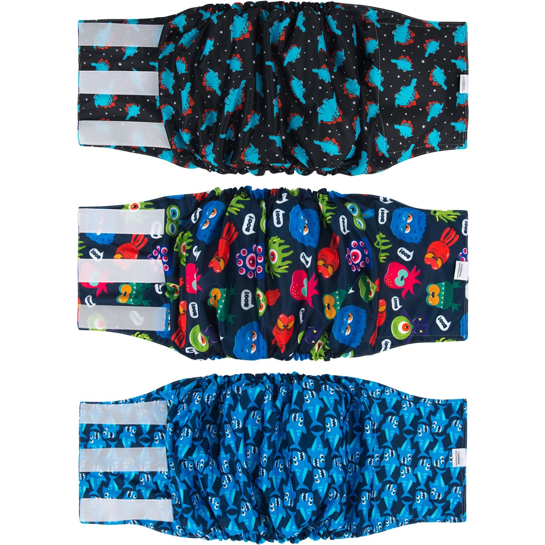 CuteBone Belly Band Male Dog Wrap Washable Dog Diapers, X-Large: 21 to 27-in waist, Shark/Dinos/Monster