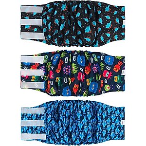 CuteBone Belly Band Male Dog Wrap Washable Dog Diapers, X-Large: 21 to 27-in waist, Shark/Dinos/Monster