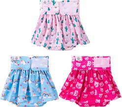 CuteBone Reusable Female Dog Diapers with Skirts, 3 count, Large: 20 to 27-in waist, Unicorn & Pig & Sheep
