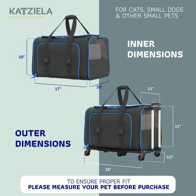 Show full view: Katziela Rolling Rover Airline Approved Bag Dog & Cat Carrier, 18-in, Black & Blue slide 3 of 12