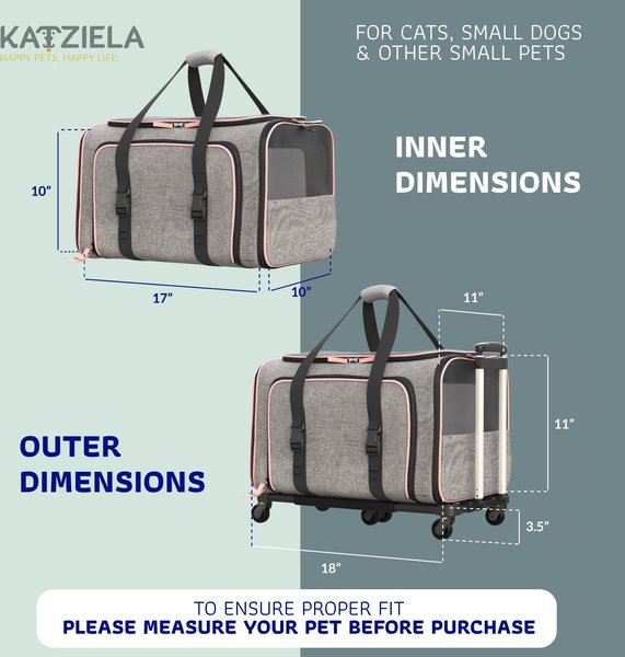 Katziela Rolling Rover Airline Approved Bag Dog & Cat Carrier, 18-in 