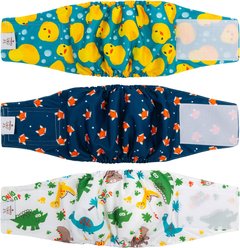 CuteBone Belly Band Male Dog Wrap Washable Dog Diapers, Small: 11 to 14-in waist, Duck/Fox/Dino