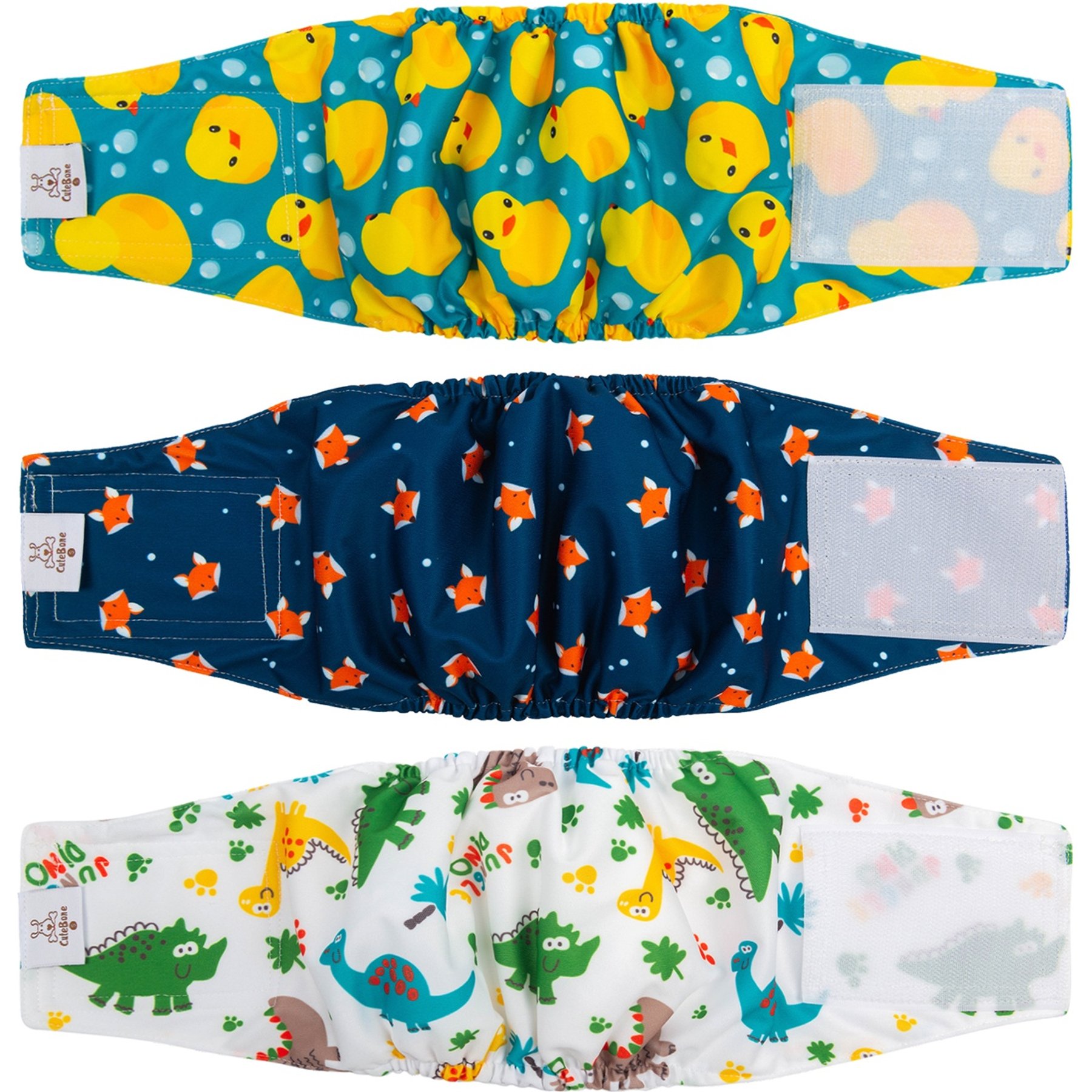 CuteBone Belly Band Male Dog Wrap Washable Dog Diapers, Small: 11 to 14-in waist, Duck/Fox/Dino