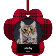 Frisco Plaid Paw Shape Metal Personalized Dog & Cat Holiday Ornament