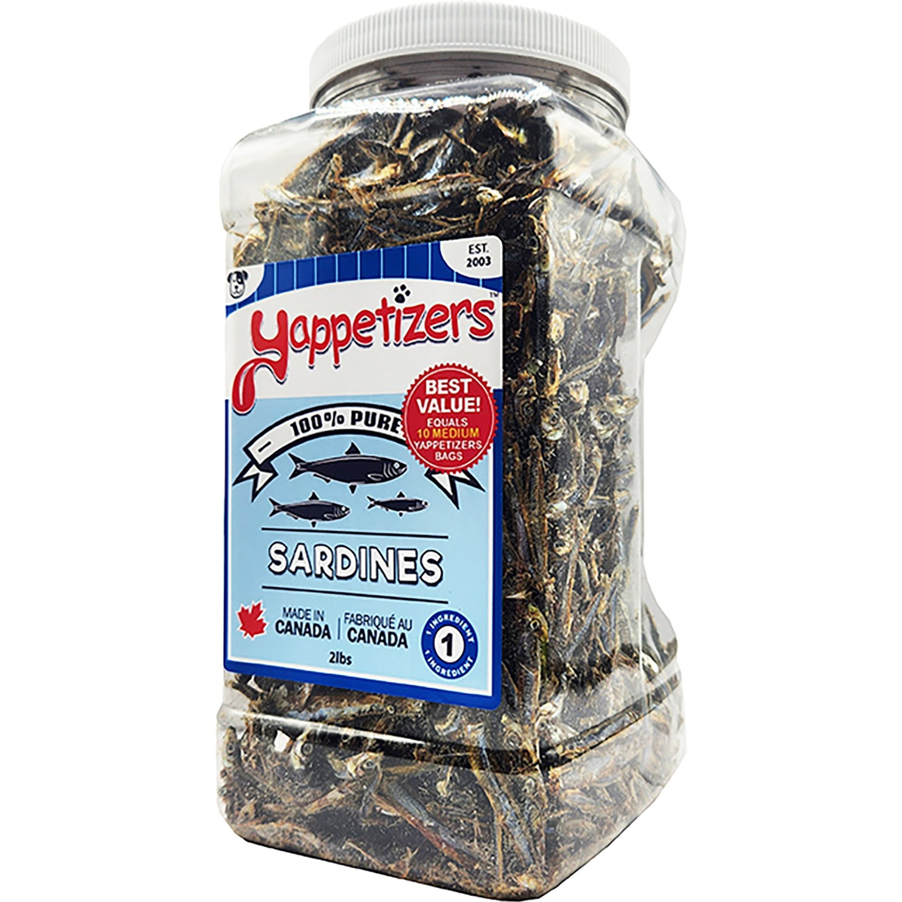 Yappetizers Sardines High Protein Grain-Free Dehydrated Dog Treats, 2-lb jar