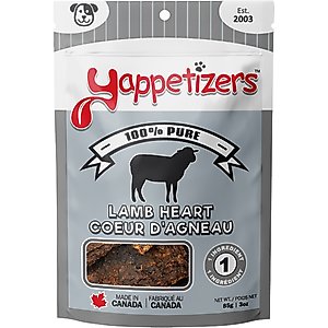 Yappetizers Lamb Heart High Protein Grain-Free Dehydrated Dog Treats, 3-oz bag