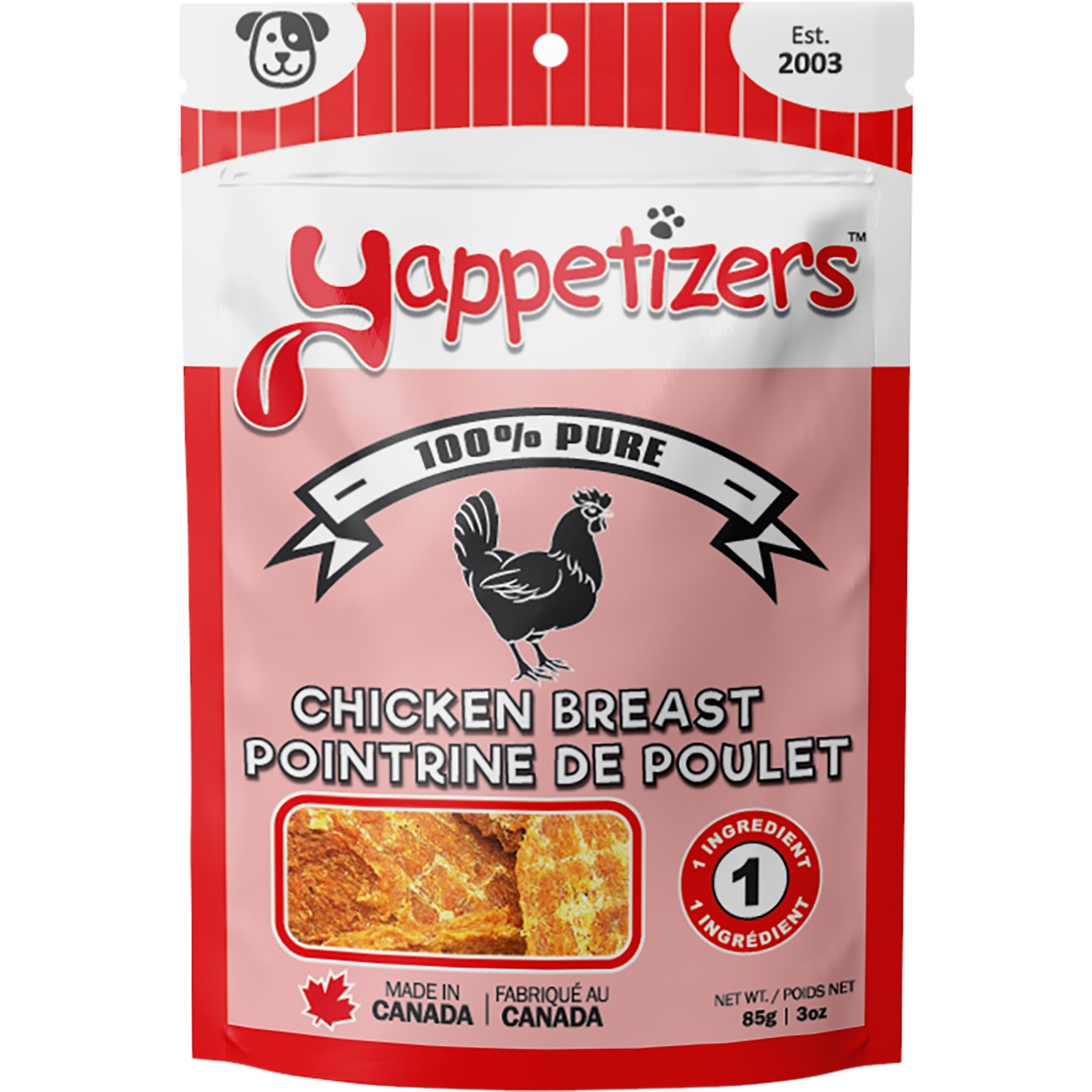 Yappetizers Chicken Breast High Protein Grain-Free Dehydrated Dog Treats, 3-oz bag