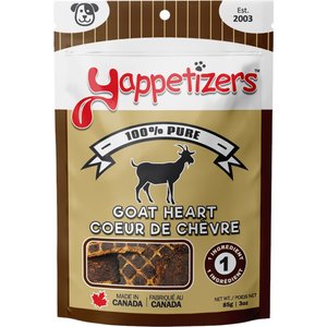 Yappetizers Goat Heart High Protein Grain-Free Dehydrated Dog Treats, 3-oz bag