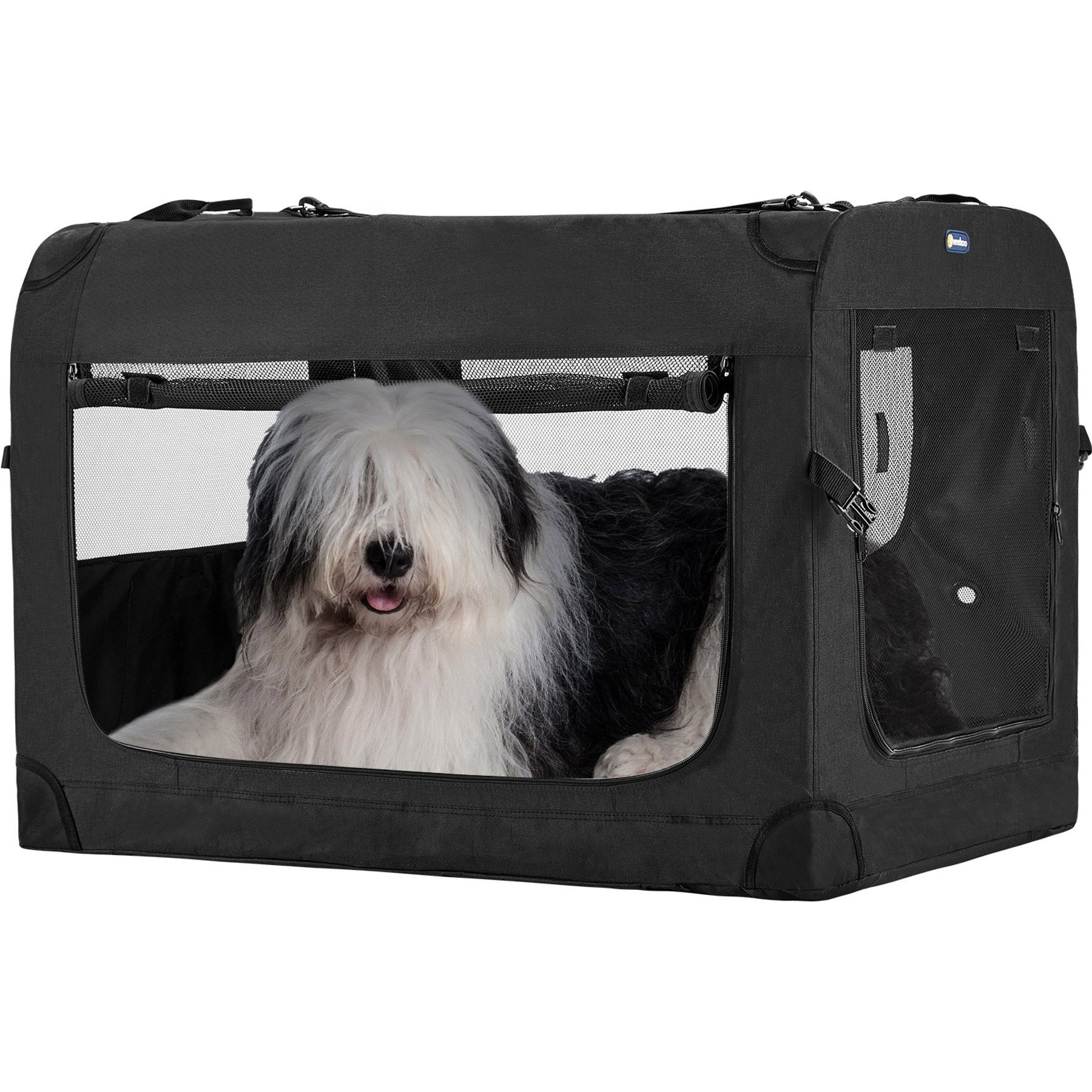 Veehoo Veehoo Folding 3-Door Soft-Sided Dog Crate, Black, 3X-Large