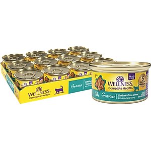 Wellness Complete Health Natural Grain-Free Gravies Tuna & Chicken Dinner Canned Cat Food, 3-oz, case of 12