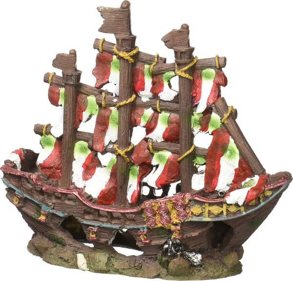 Penn-Plax Action-Air Half Shipwreck Fish Ornament, Multicolor