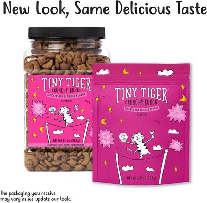 Show full view: Tiny Tiger Crunchy Bunch Fearless Feathers & Gracious Gills Chicken & Seafood Flavor Cat Treats, 20-oz bag slide 3 of 10