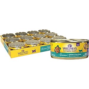 Wellness Complete Health Natural Grain-Free Gravies Tuna & Chicken Dinner Canned Cat Food, 5.5-oz, case of 12