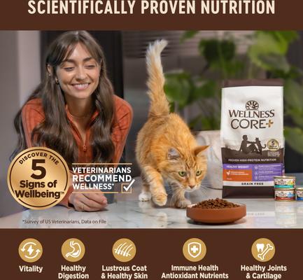 Show full view: Wellness CORE Digestive Health Wholesome Grains Chicken & Rice Recipe Dry Cat Food, 11-lb bag slide 5 of 10
