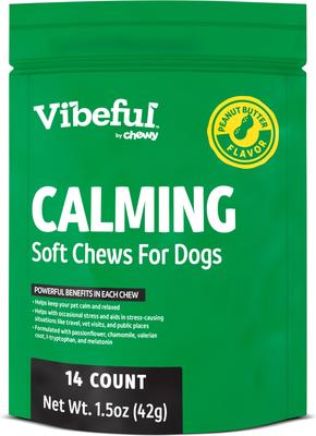 Show full view: Vibeful Favorites Bundle – Digestive & Calming Support Pumpkin & Peanut Butter Dog Soft Chew Supplements, 28 count slide 6 of 9