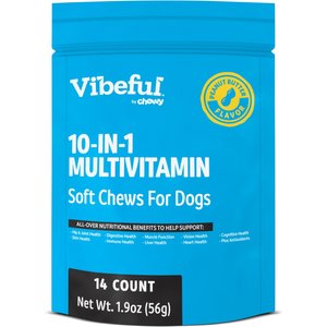 Vibeful 10-in-1 Multivitamin Bites Peanut Butter Flavored Soft Chews Supplement for Dogs, 14 count
