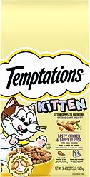 Kitten Variety Pack: Sheba Perfect Portions Variety Pack Chicken Pate & Pate Salmon Wet Food, 2.6-oz twin-pack tray, case of 12 + Temptations Tasty Chicken & Dairy Flavor Dry Food, 3.15-lb bag + Temptations Chicken & Dairy Flavor Crunchy & Soft Treats, 3-oz bag slide 2 of 9
