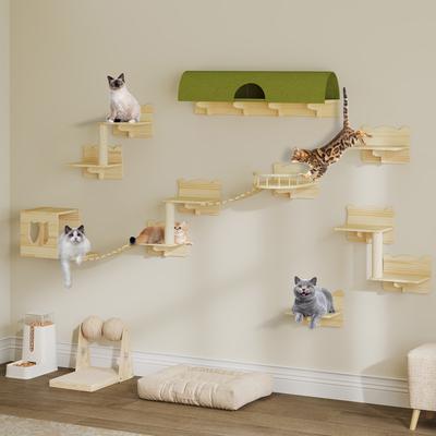 Show full view: Yitahome Wall Mounted Wooden Cat Climber Set, Beige, 16 count slide 3 of 9