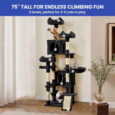 Show full view: Yitahome 75-in Sisal Cat Tree & Condo, Black slide 2 of 7