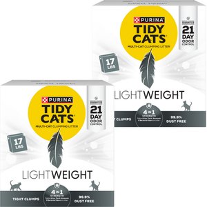 Tidy Cats Lightweight 4-in-1 Scented Clumping Clay Cat Litter, 17-lb box, bundle of 2