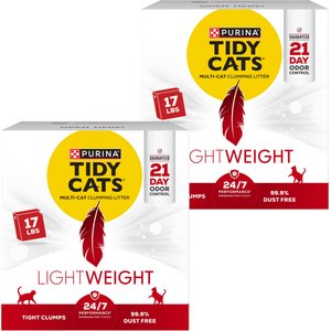 Tidy Cats Lightweight 24/7 Scented Clumping Clay Cat Litter, 17-lb box, bundle of 2