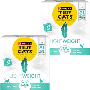 Tidy Cats Free & Clean Lightweight Unscented Clumping Clay Cat Litter, 17-lb box, bundle of 2