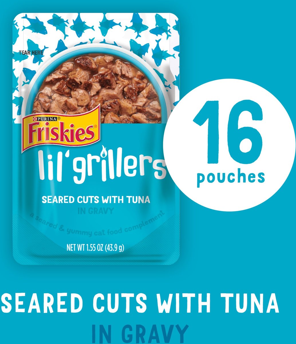 Friskies Lil' Grillers Seared Cuts with Chicken & Tuna in Gravy Variety Pack Wet Cat Food, 1.55-oz pouch, case of 18