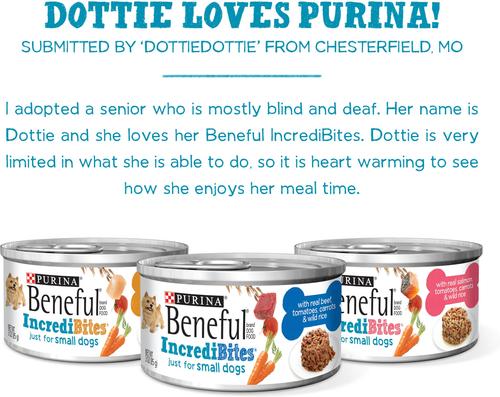 Show full view: Purina Beneful IncrediBites Adult Variety Pack Chicken Beef & Salmon Small Breed Wet Dog Food, 3-oz, case of 12 slide 9 of 12