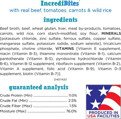 Show full view: Purina Beneful IncrediBites Adult Variety Pack Chicken Beef & Salmon Small Breed Wet Dog Food, 3-oz, case of 12 slide 7 of 12