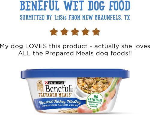 Show full view: Purina Beneful Freshly Prepared Meals Roasted Turkey Medley with Wild Rice, Peas & Barley Wet Dog Food, 10-oz, case of 8 slide 9 of 12