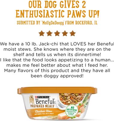 Show full view: Purina Beneful Freshly Prepared Meals Chicken Stew with Rice, Carrots, Peas & Barley Wet Dog Food, 10-oz, case of 8 slide 9 of 12