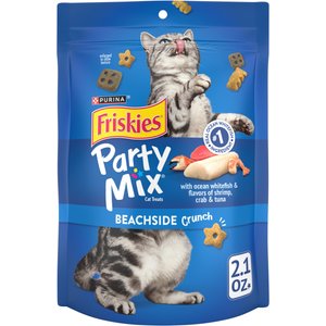 Friskies Party Mix Beachside Crunch Ocean Whitefish & Seafood Flavor Crunchy Cat Treats, 2.1-oz bag