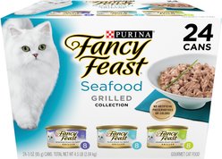 Fancy Feast Adult Grilled Seafood Feast Variety Pack in Gravy Wet Cat Food, 3-oz, case of 24