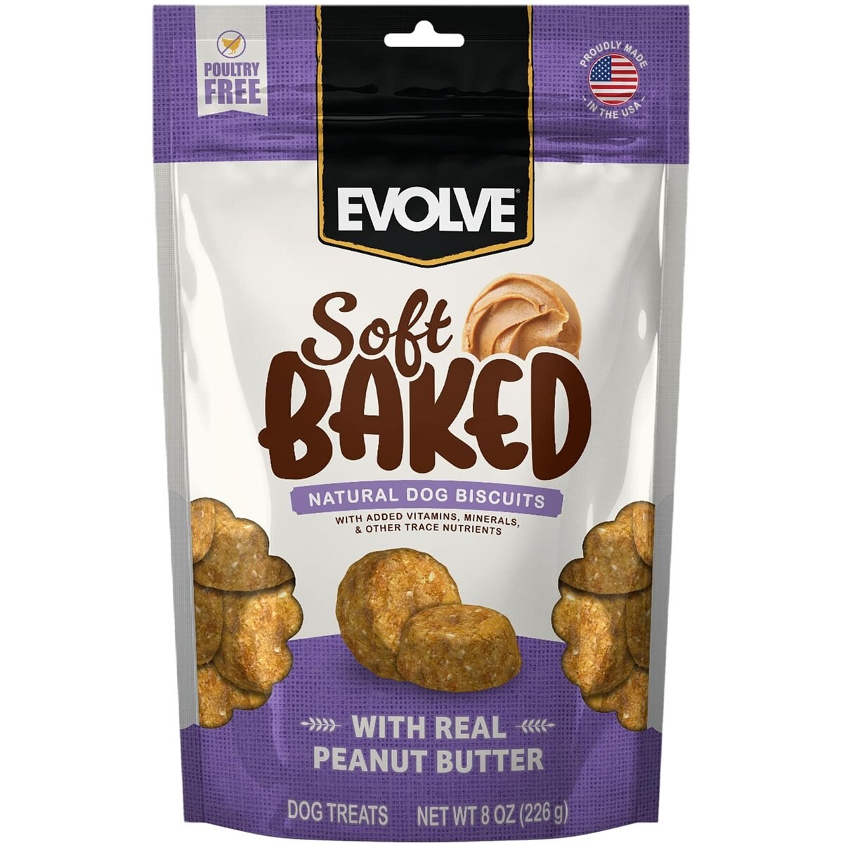 Evolve Soft Baked with Real Peanut Butter Recipe Crunchy Dog Treats, 8-oz bag