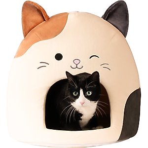 Squishmallows Cam the Cat Covered Dog & Cat Bed, Gray & White