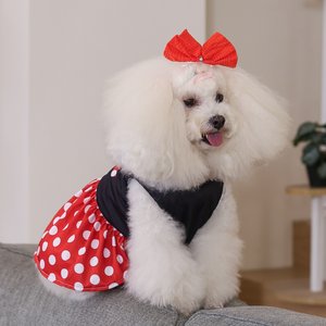 CuteBone Polka Dot Dog Mesh Sundress, Red, Medium