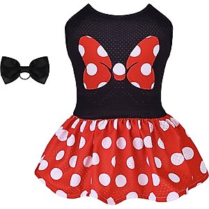 CuteBone Polka Dot Dog Mesh Sundress, Red, Large