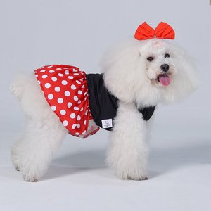 CuteBone Polka Dot Dog Mesh Sundress, Red, Medium