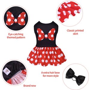 CuteBone Polka Dot Dog Mesh Sundress, Red, Medium