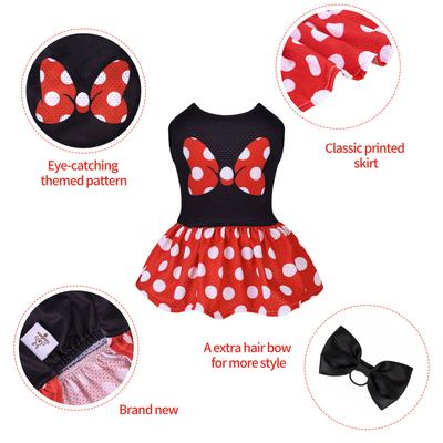 Show full view: CuteBone Polka Dot Dog Mesh Sundress, Red, X-Small slide 2 of 11
